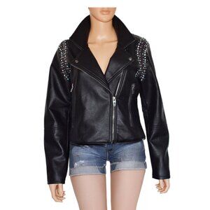 BLANK NYC Women’s Moto Jacket Vegan Leather Heavy Metal Cropped Top Size M